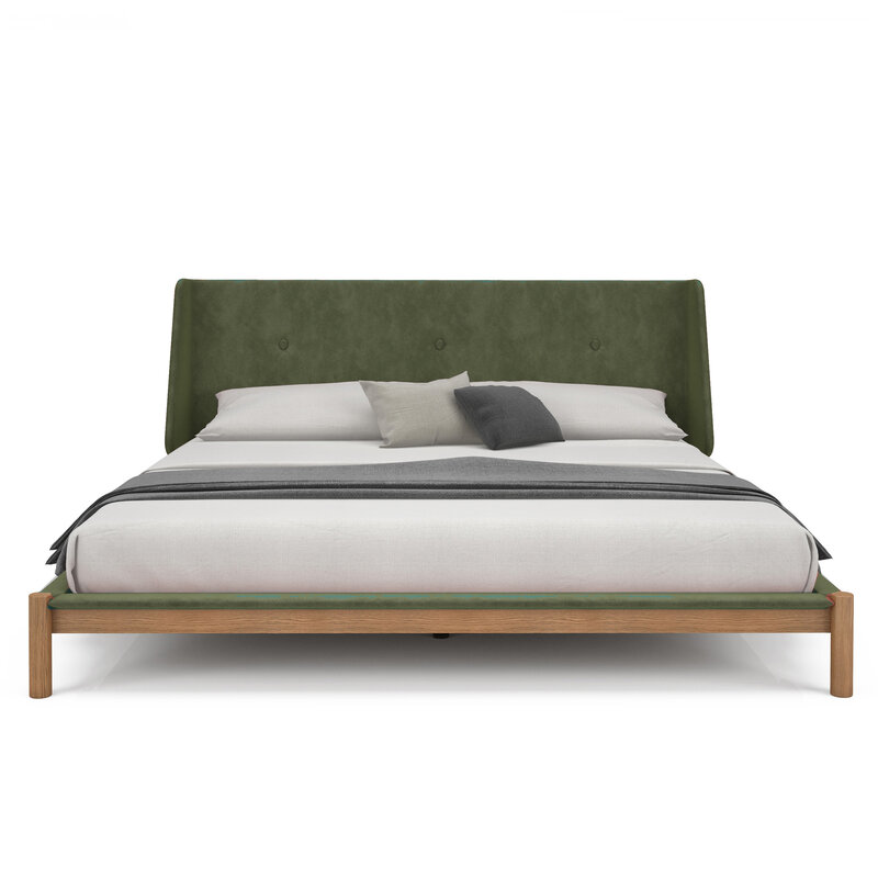 JULES BED WHITE OAK w/ UPHOLSTERED HEADBOARD By HUPPE