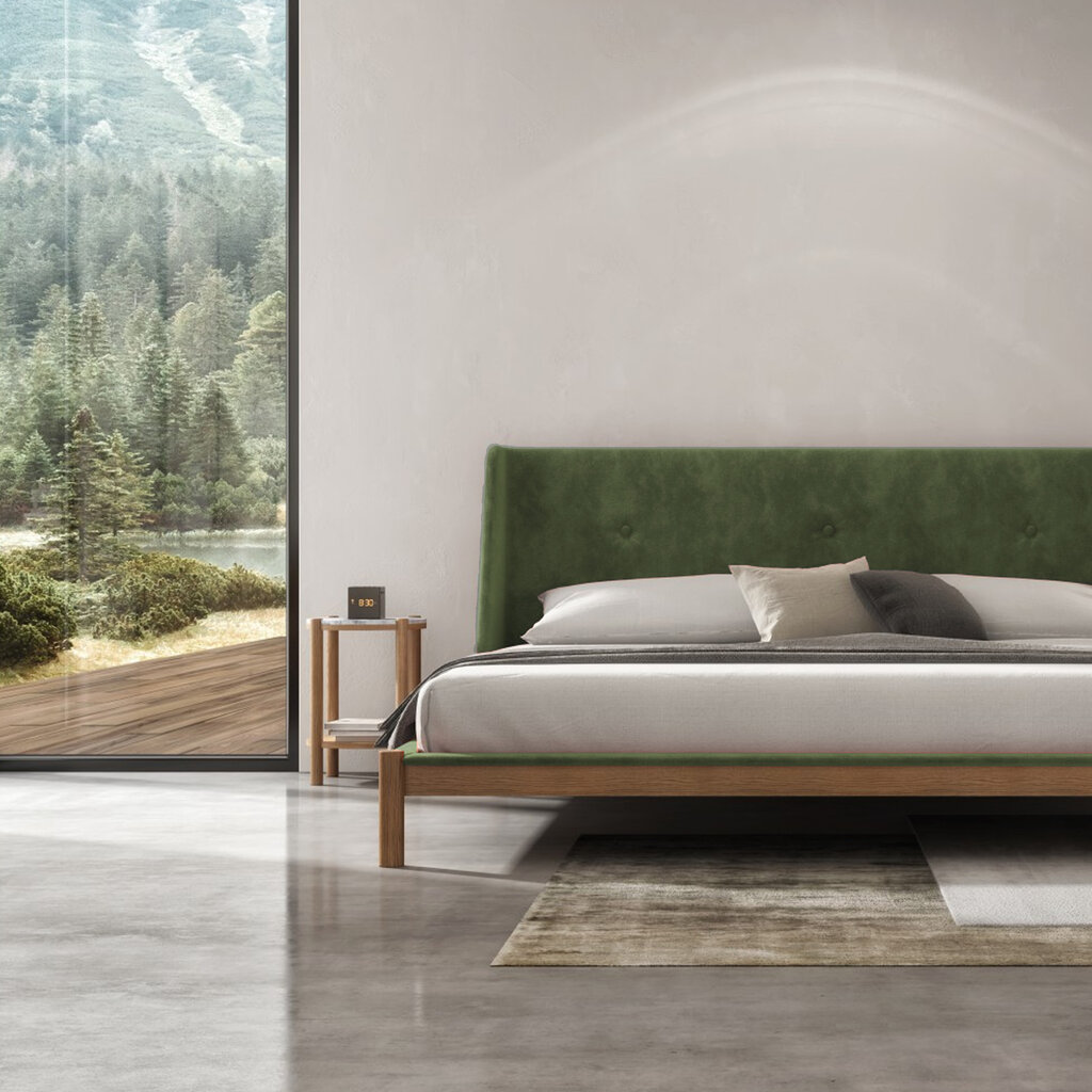 JULES BED WHITE OAK w/ UPHOLSTERED HEADBOARD By HUPPE