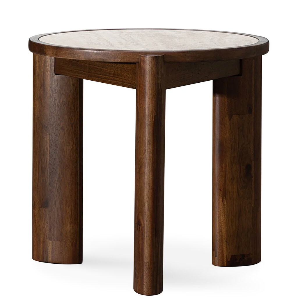 ELIJAH SIDE TABLE ROUND w/TRAVERTINE TOP