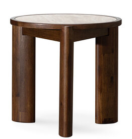 ELIJAH SIDE TABLE ROUND w/TRAVERTINE TOP