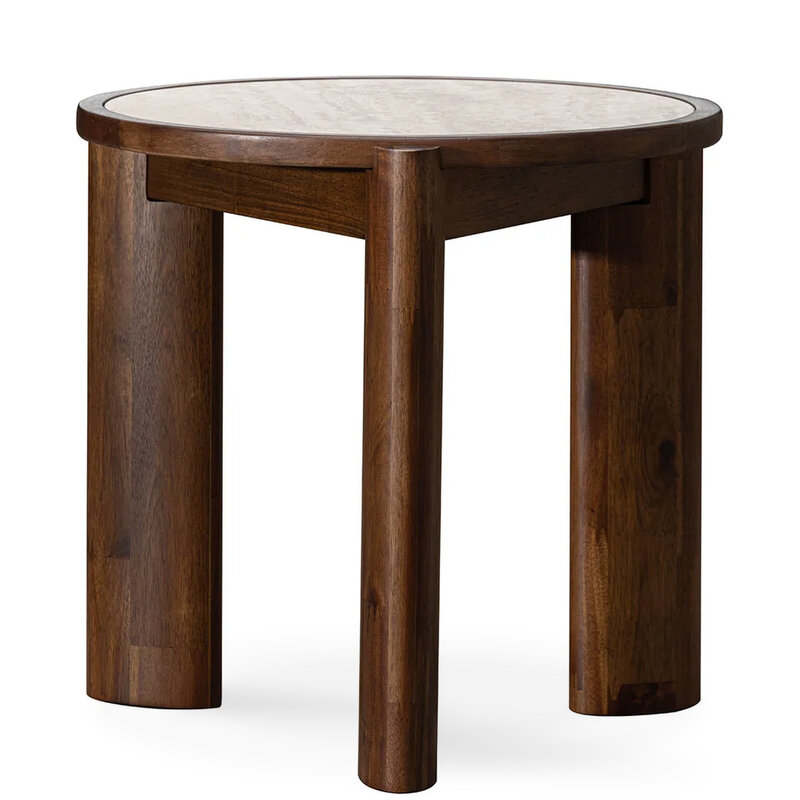 ELIJAH SIDE TABLE ROUND w/TRAVERTINE TOP