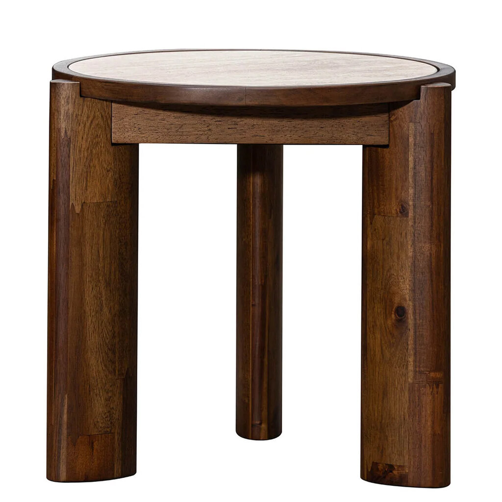 ELIJAH SIDE TABLE ROUND w/TRAVERTINE TOP
