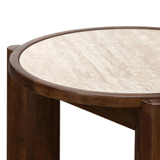 ELIJAH SIDE TABLE ROUND w/TRAVERTINE TOP