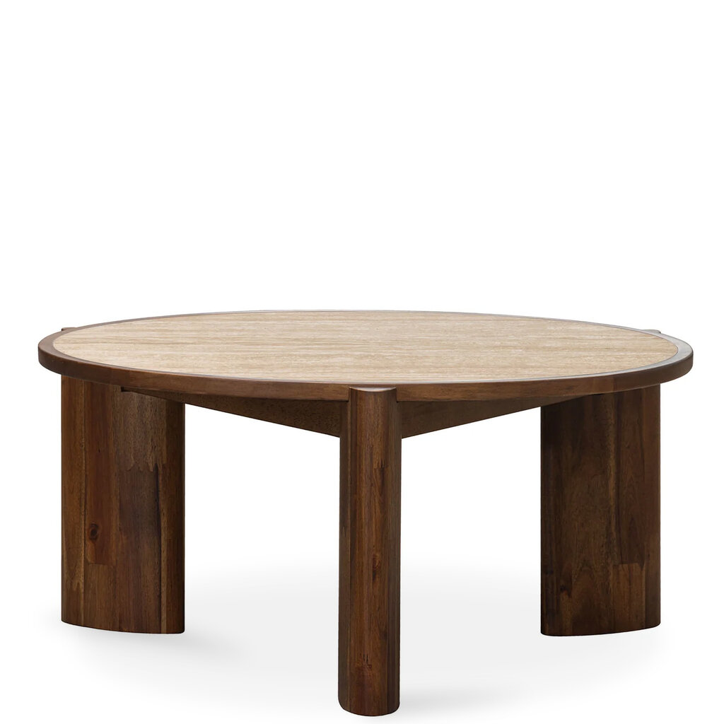 ELIJAH COFFEE TABLE ROUND w/TRAVERTINE TOP