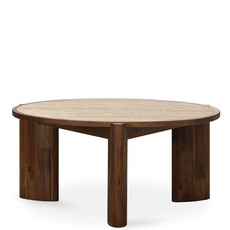 ELIJAH COFFEE TABLE ROUND w/TRAVERTINE TOP