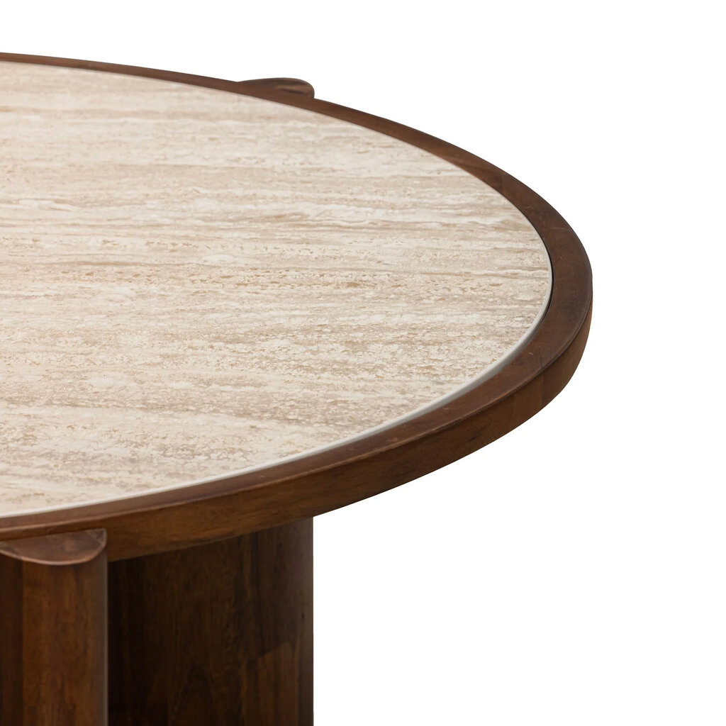 ELIJAH COFFEE TABLE ROUND w/TRAVERTINE TOP