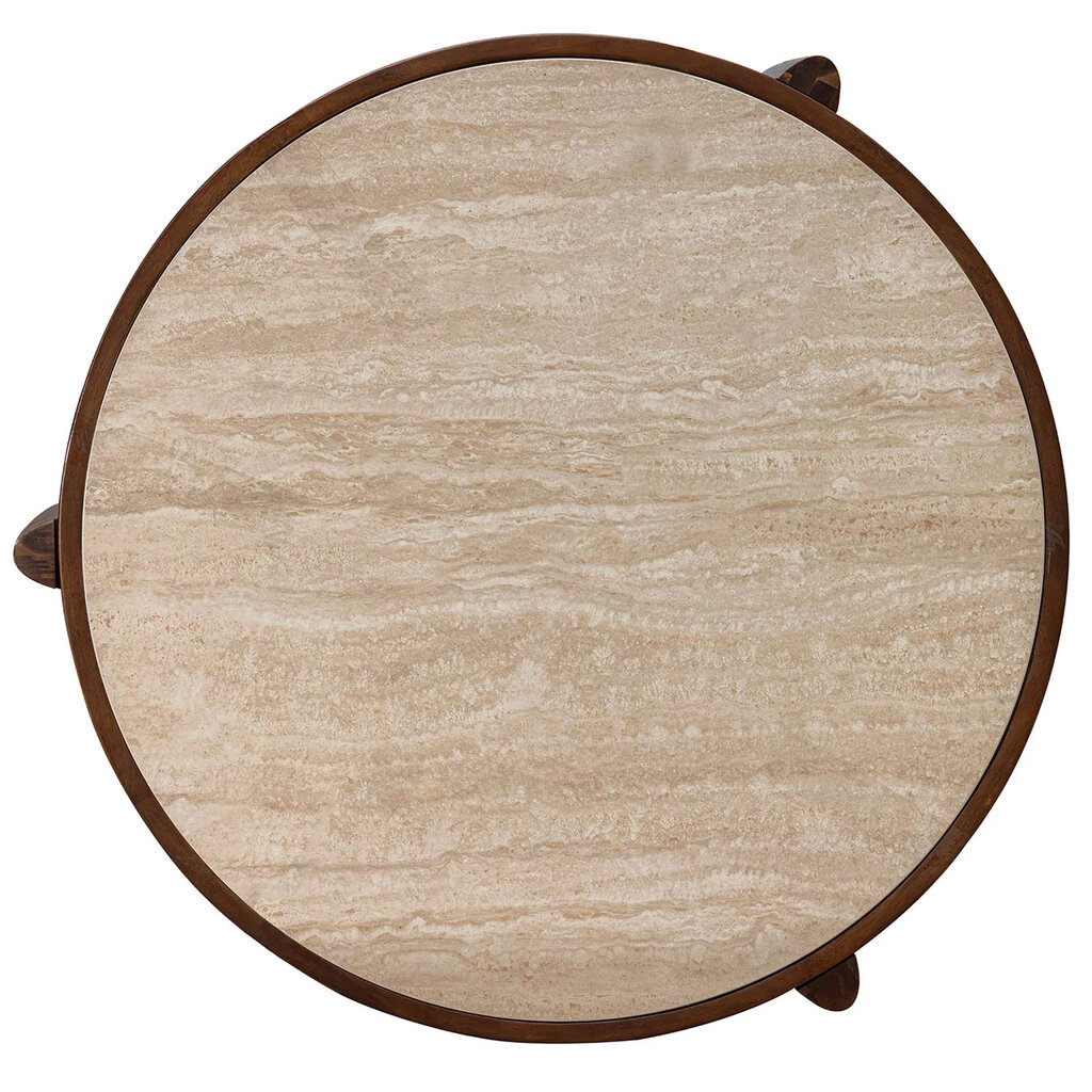 ELIJAH COFFEE TABLE ROUND w/TRAVERTINE TOP