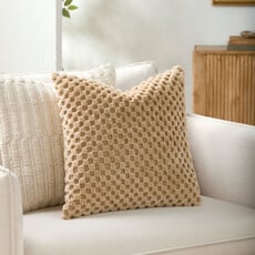 CHECKED DOWN FILLED PILLOW 18" TOASTED SESAME