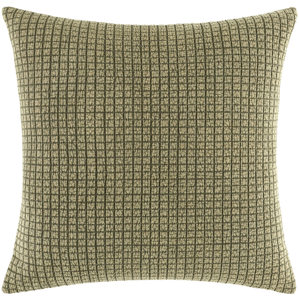 WASHED CHECK DOWN FILLED PILLOW 22" GREEN