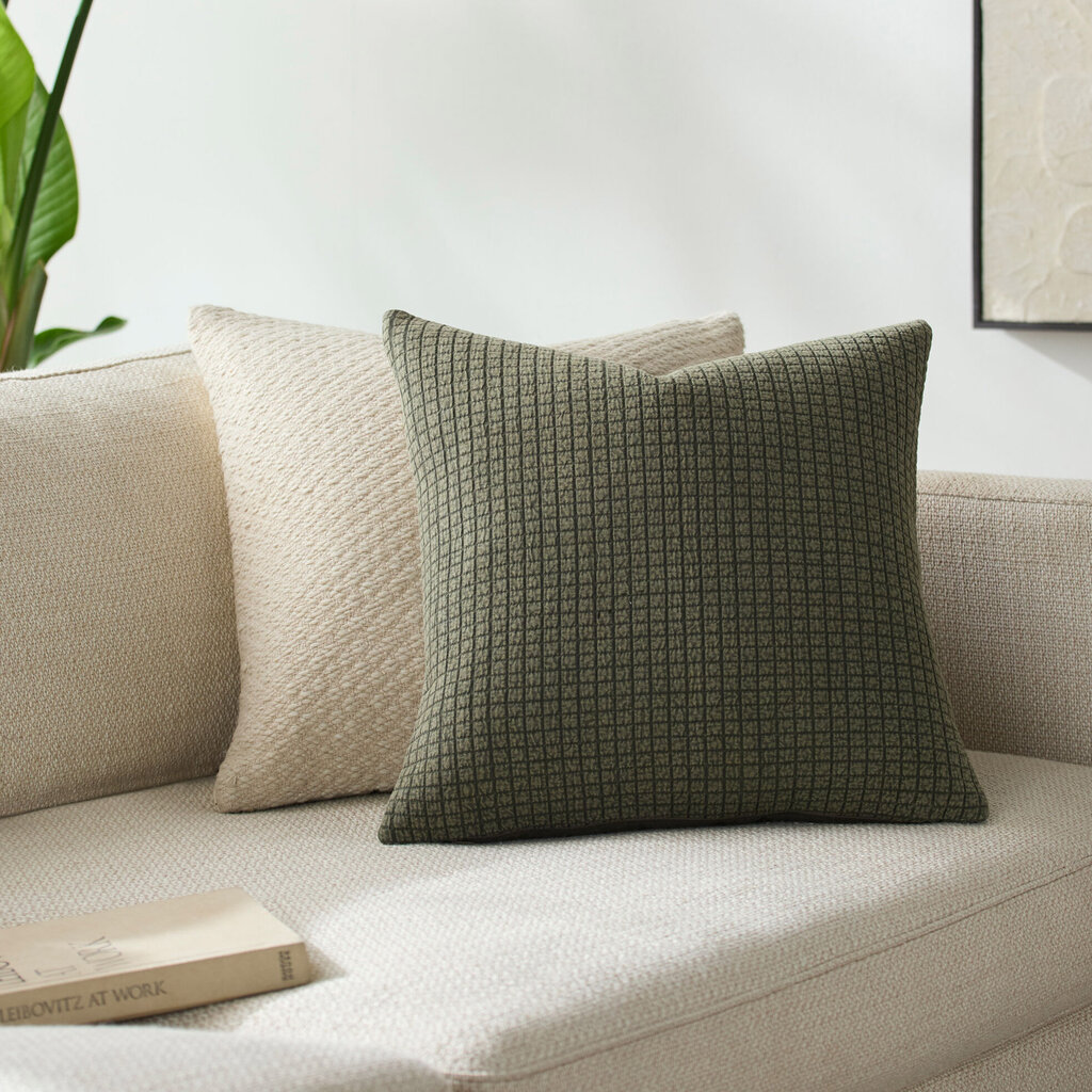 WASHED CHECK DOWN FILLED PILLOW 22" GREEN