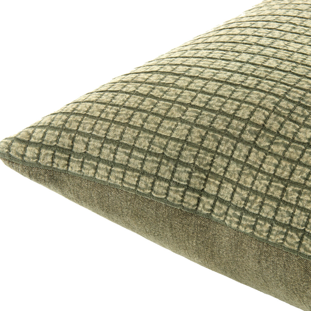 WASHED CHECK DOWN FILLED PILLOW 22" GREEN