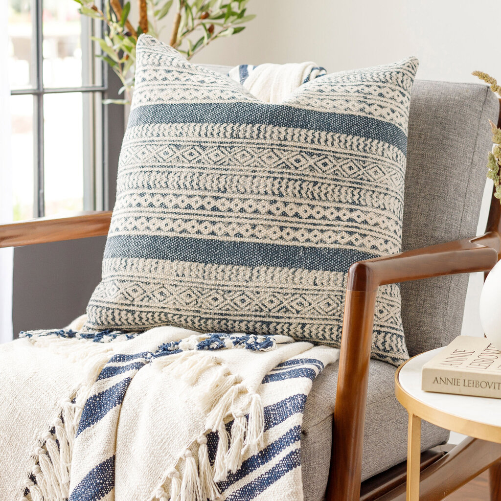 MARSHALL DOWN FILLED PILLOW 22"X22" BLUE NATURAL