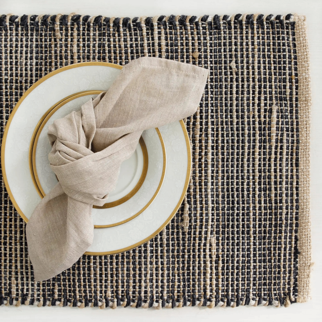 MONTEGO PLACEMATS JUTE BLACK NATURAL SET-4