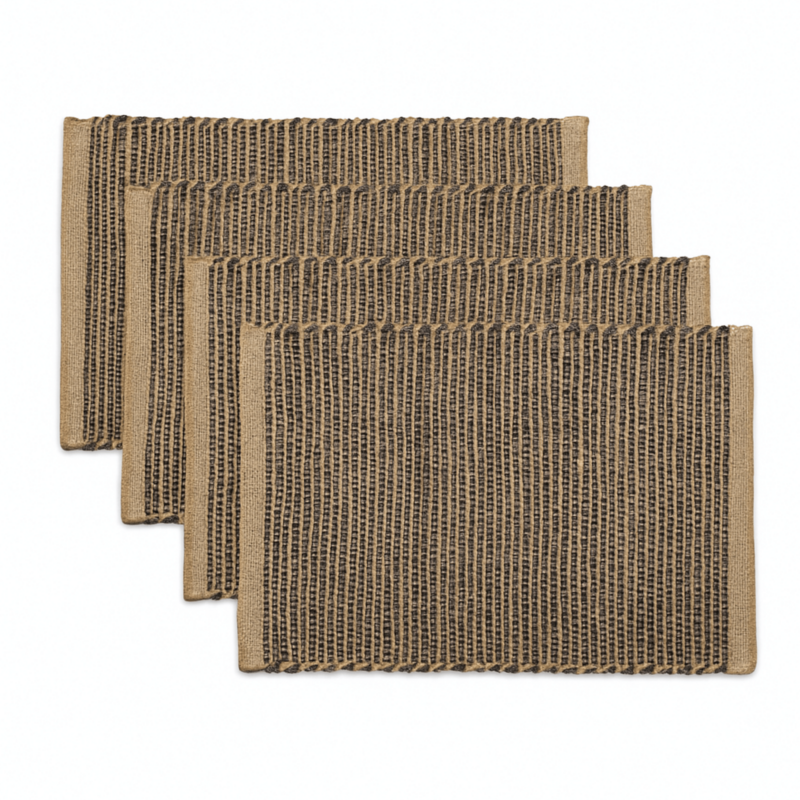 MONTEGO PLACEMATS JUTE BLACK NATURAL SET-4