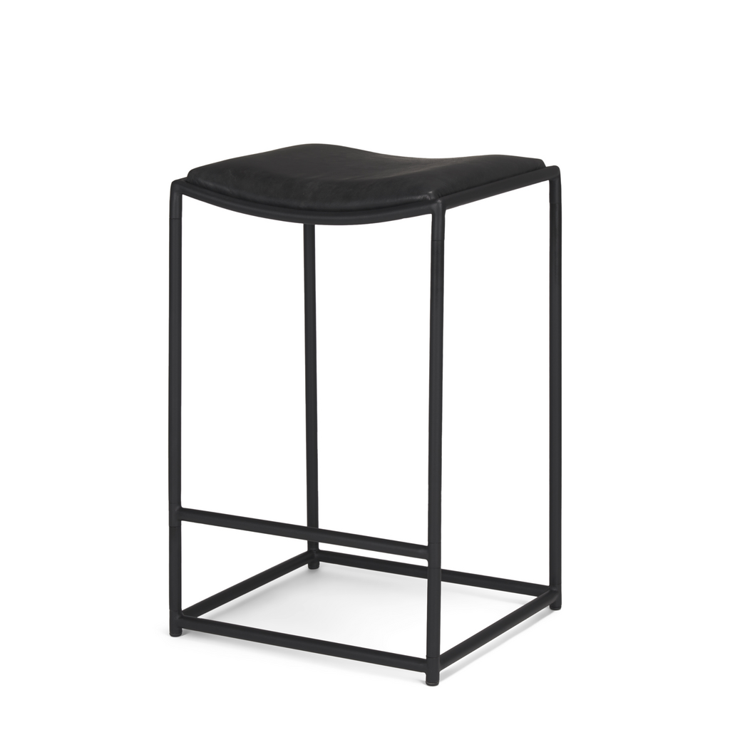MARCO COUNTER STOOL LEATHER AND METAL BLACK