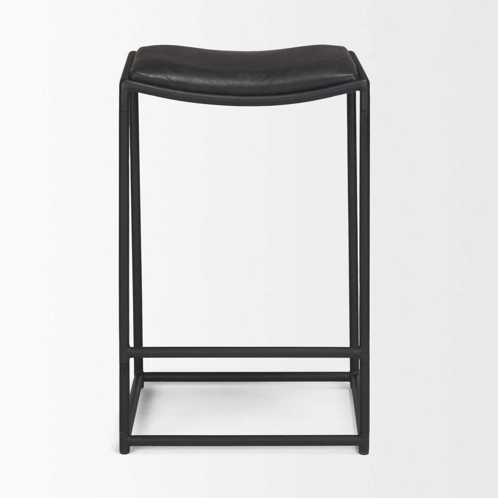 MARCO COUNTER STOOL LEATHER AND METAL BLACK