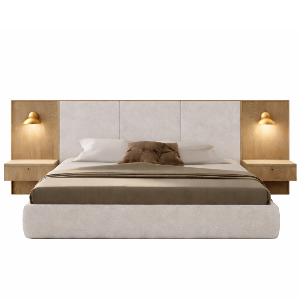 WELLINGTON UPHOLSTERED BED EXTENDED w/ NIGHTSTANDS By HUPPE