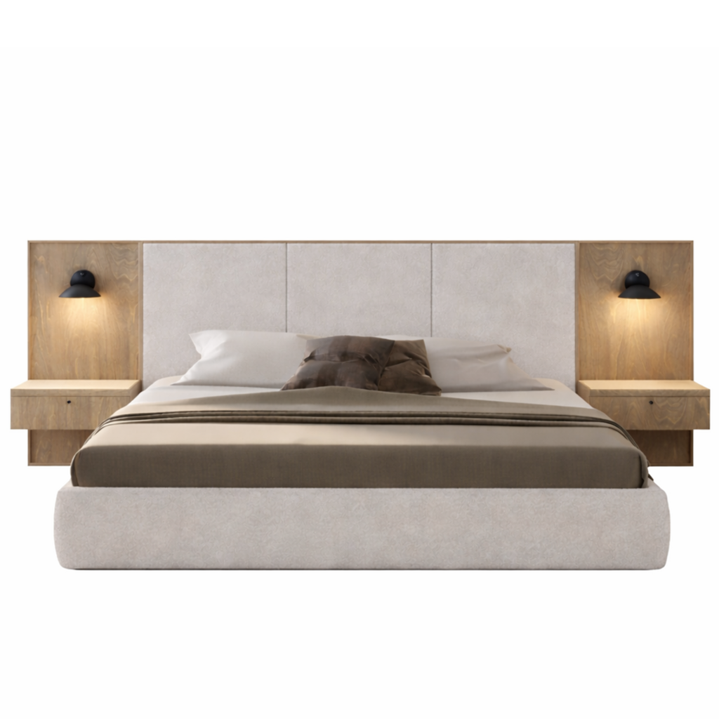 WELLINGTON UPHOLSTERED BED EXTENDED w/ NIGHTSTANDS By HUPPE