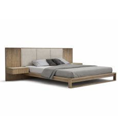 WELLINGTON UPHOLSTERED HEADBOARD BIRCH BED EXTENDED w/ NIGHTSTANDS By HUPPE