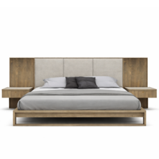WELLINGTON UPHOLSTERED HEADBOARD BIRCH BED EXTENDED w/ NIGHTSTANDS By HUPPE
