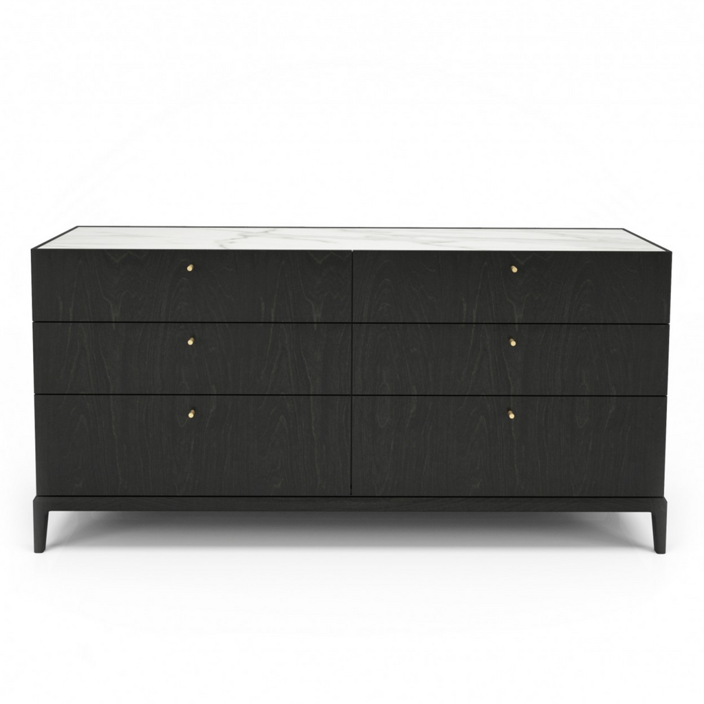 HEMRIK 6-DRAWER CHEST WITH LACQUERED GLASS TOP By HUPPE