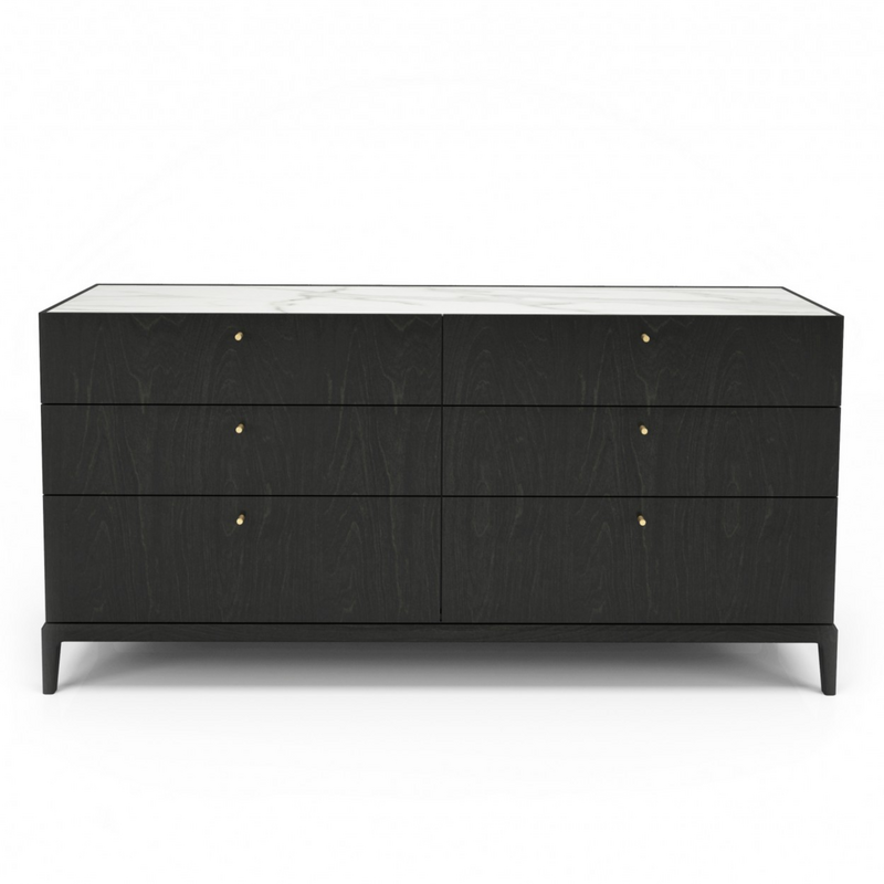 HEMRIK 6-DRAWER CHEST WITH LACQUERED GLASS TOP By HUPPE
