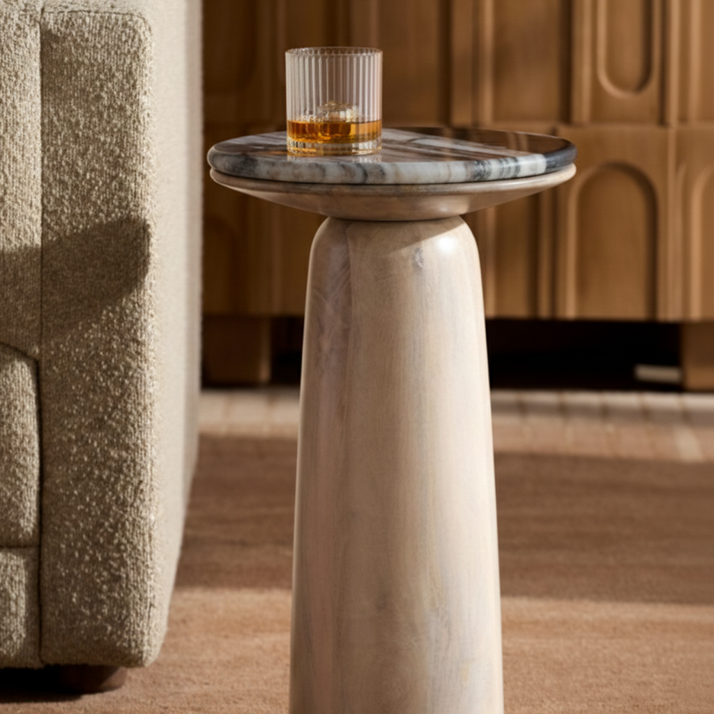 MERROW SIDE TABLE MARBLE BLACK