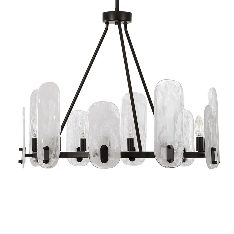 ODYSSEY 10 LIGHT CHANDELIER DARK BRONZE WITH WHITE SWIRL GLASS