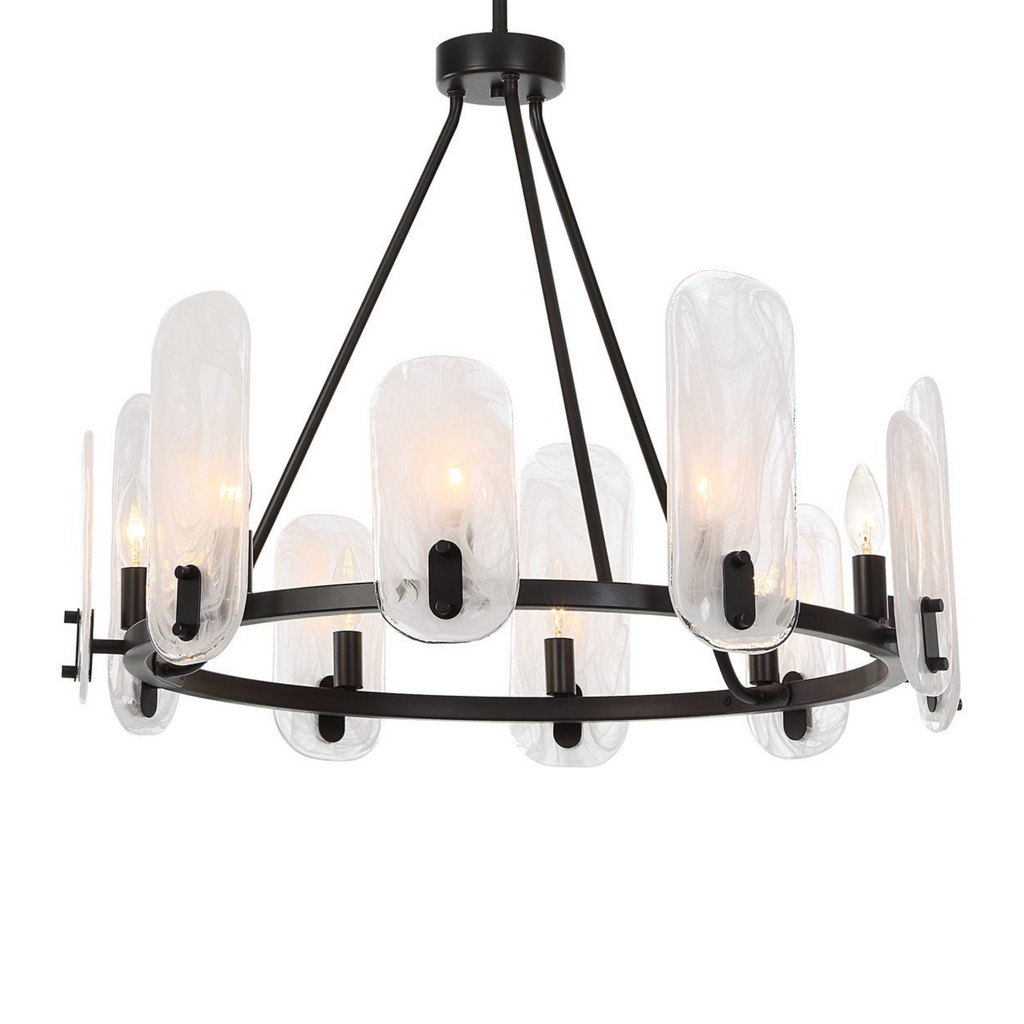 ODYSSEY 10 LIGHT CHANDELIER DARK BRONZE WITH WHITE SWIRL GLASS