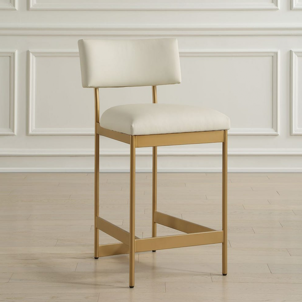 LUCA COUNTER STOOL LEATHER AND METAL GOLD