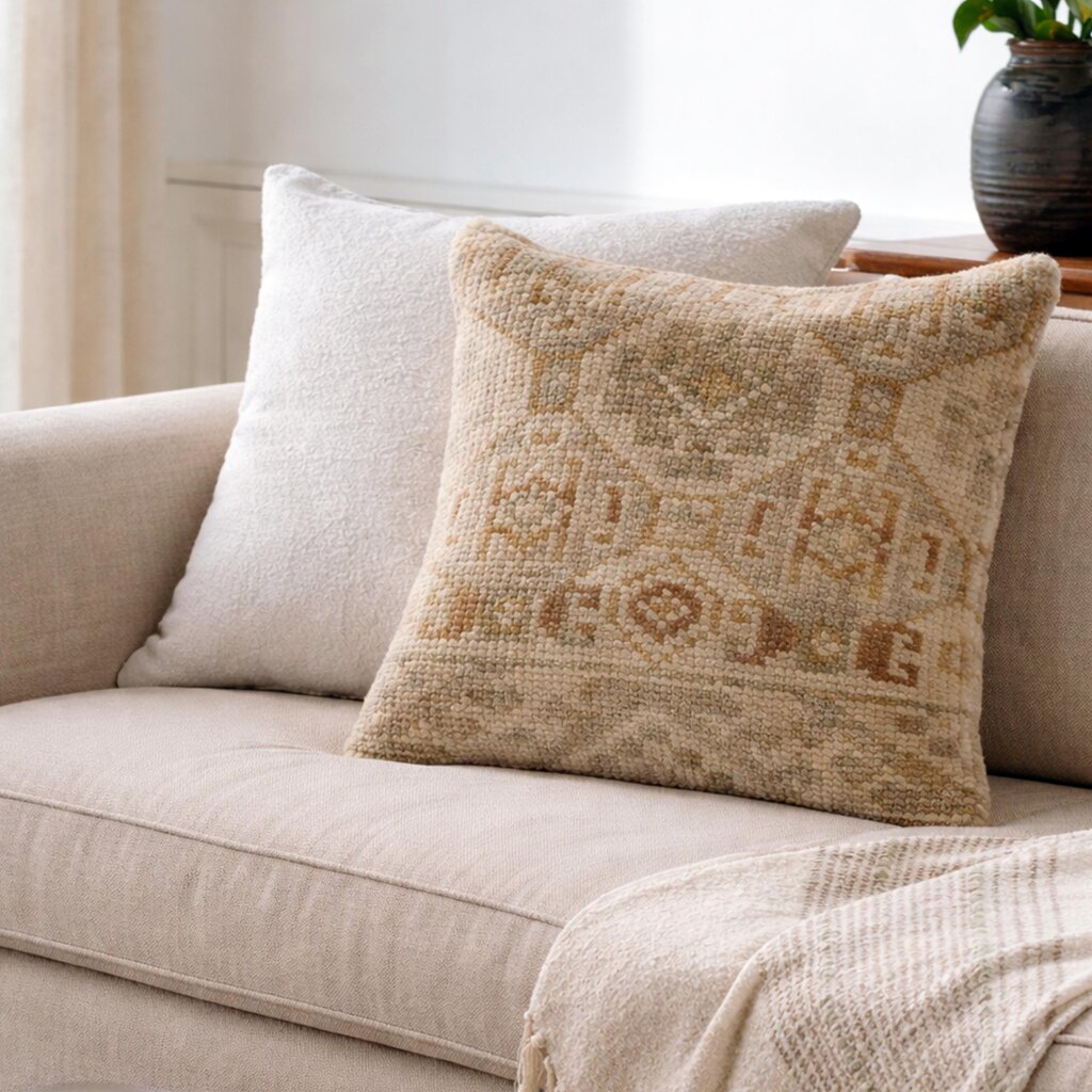 TAPESTRY DOWN FILLED PILLOW 20" NATURAL RUST GREY