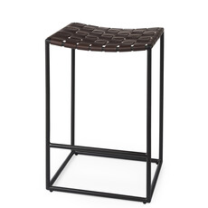 MIRREN COUNTER STOOL BRAIDED LEATHER BROWN