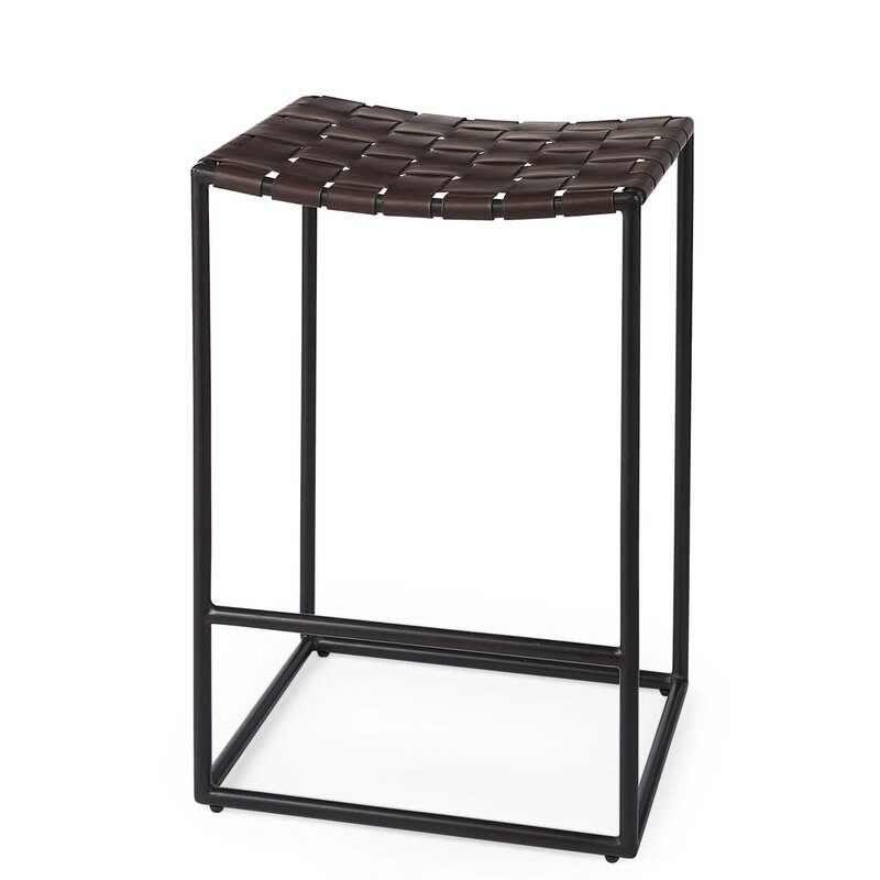MIRREN COUNTER STOOL BRAIDED LEATHER BROWN