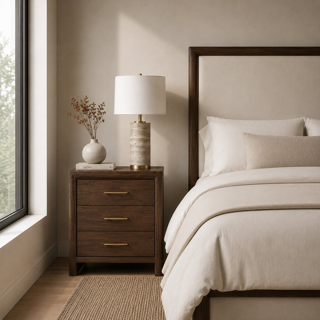SOLAIRE 3-DRAWER NIGHTSTAND SMALL 22.5" WALNUT