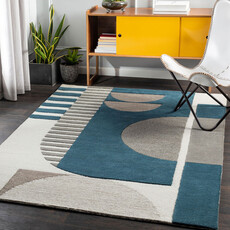 BRONXE ART DECO RUG CHARCOAL & TEAL