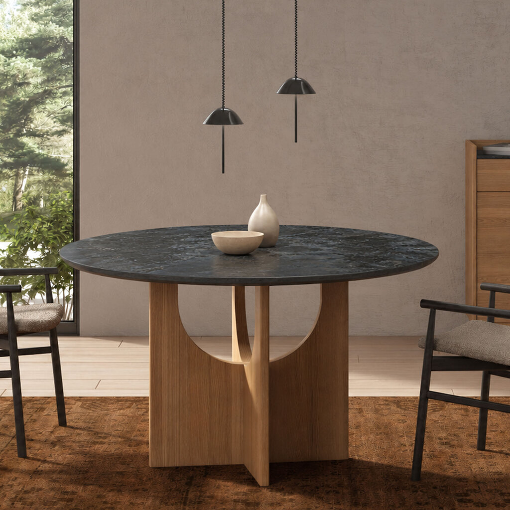 KOBE DINING TABLE OAK STONE TOP ROUND 54"
