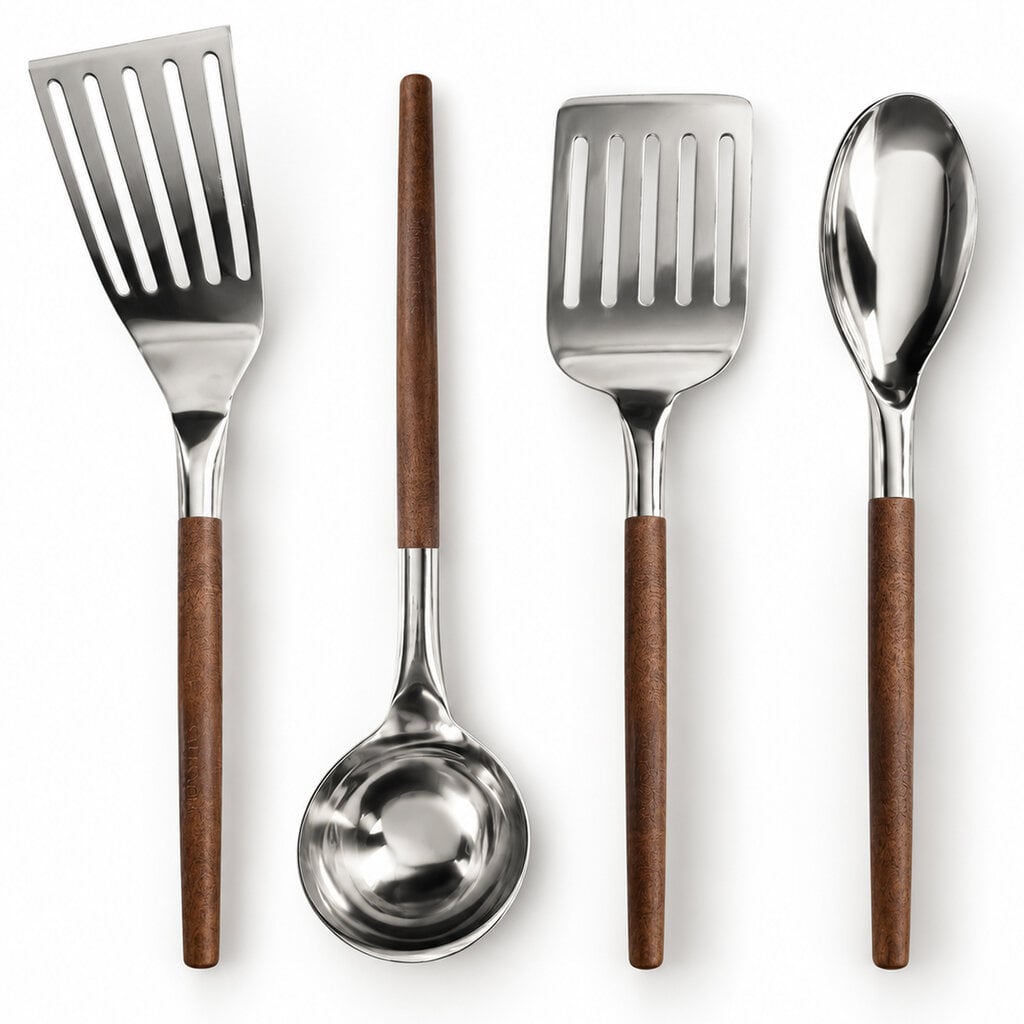 WALNUT + STEEL Walnut Wood Handle Utensil 4-Piece Set