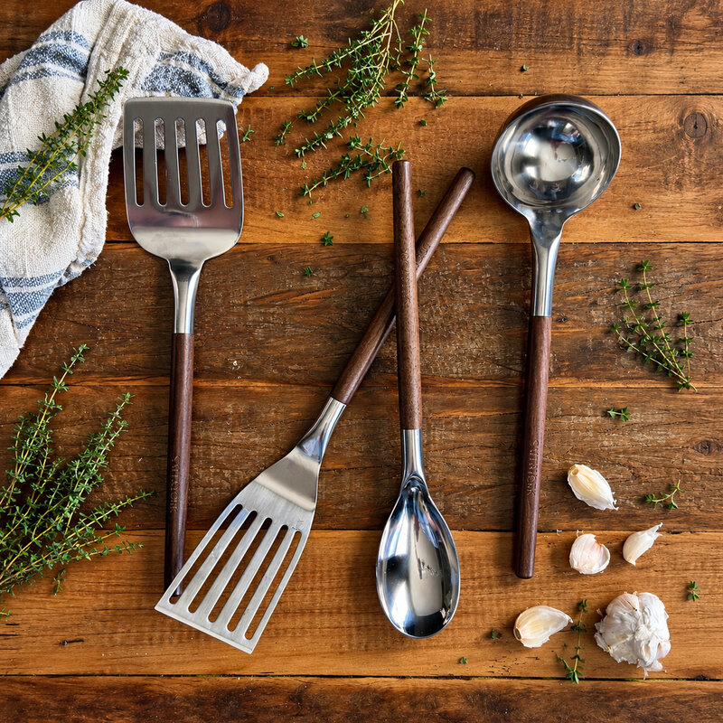 WALNUT + STEEL Walnut Wood Handle Utensil 4-Piece Set