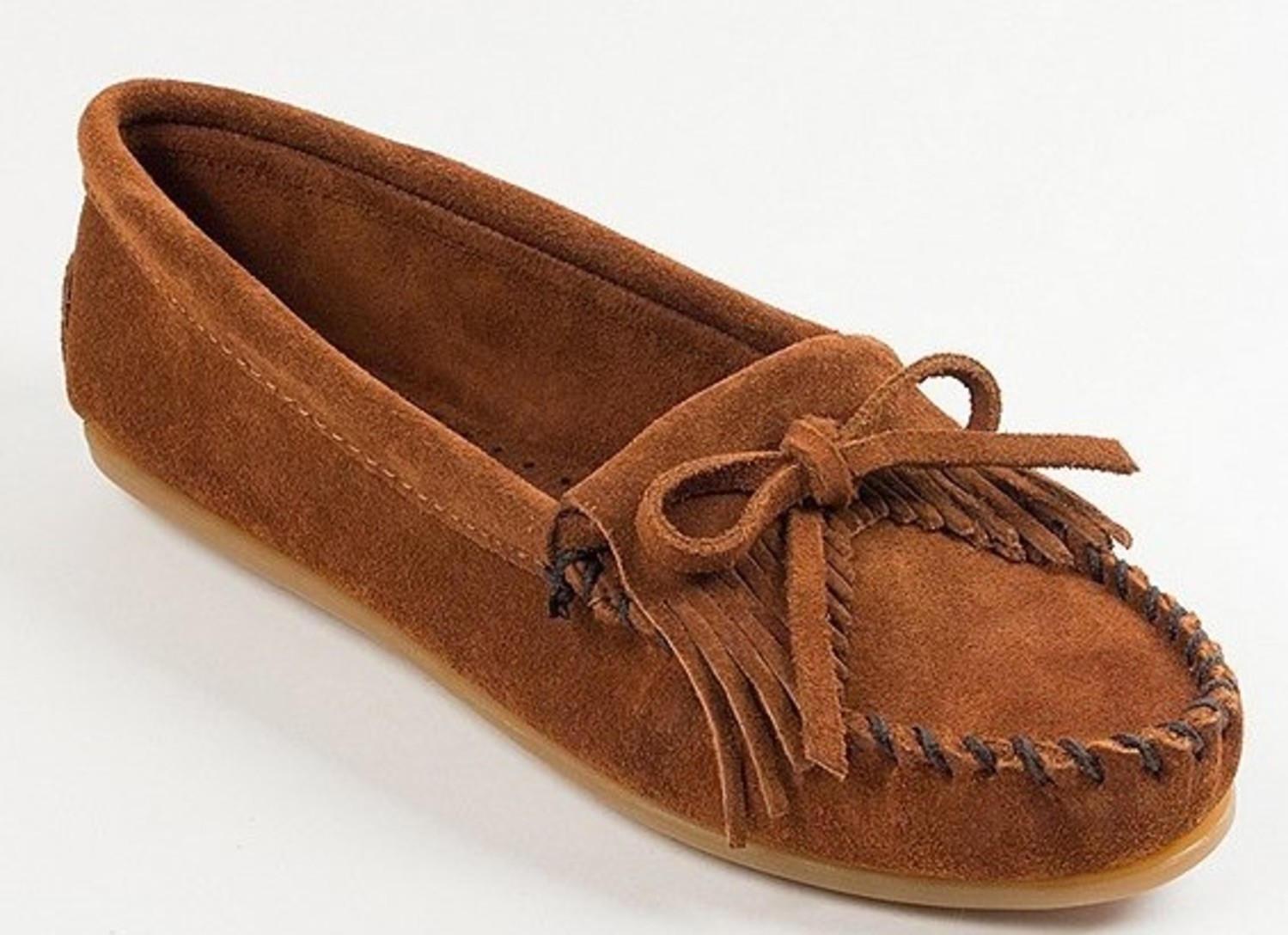 Minnetonka Kilty Suede Moccasins Brown - Continental Shoes