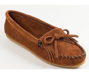 Minnetonka Kilty Suede Moccasins Brown - Continental Shoes