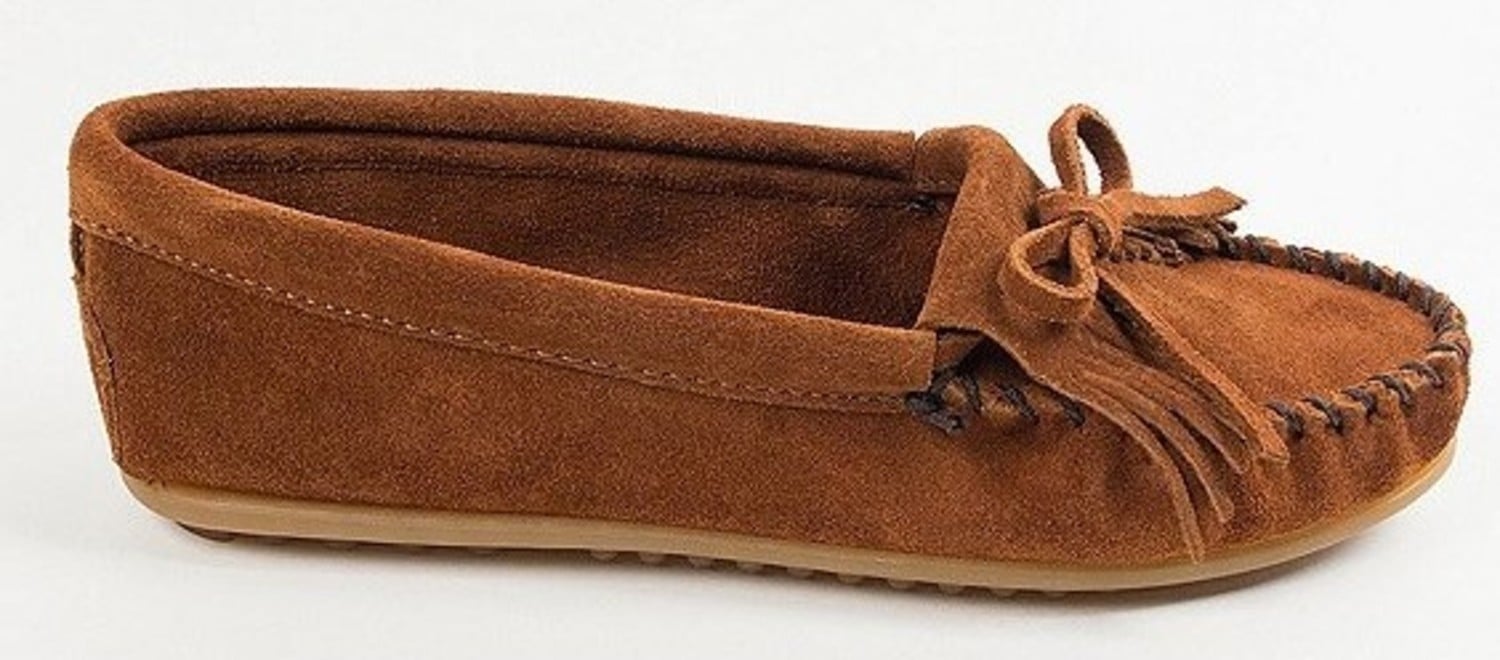 Minnetonka Kilty Suede Moccasins Brown - Continental Shoes