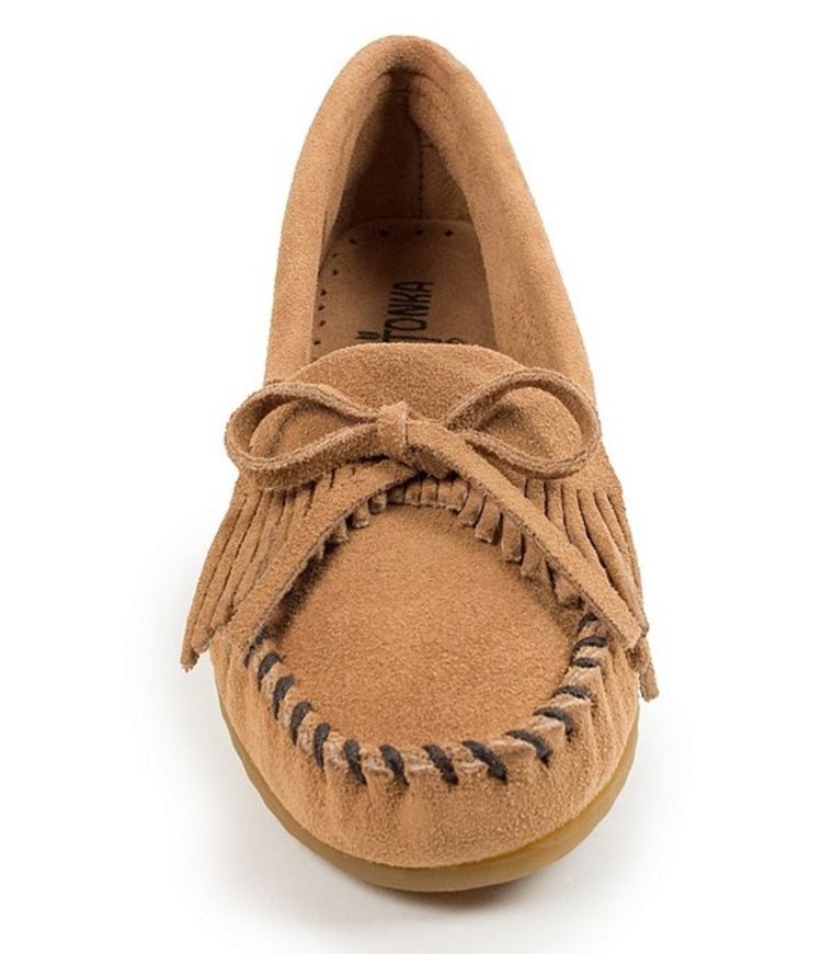 Minnetonka Minnetonka Women's Kilty Suede Moccasins Taupe