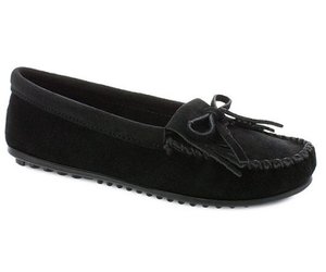 Minnetonka Kilty Suede Moccasins Black - Continental Shoes