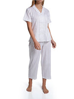 P. Jamas Tina Satin Stripe Short Sleeve Cropped Pant Pajama Set