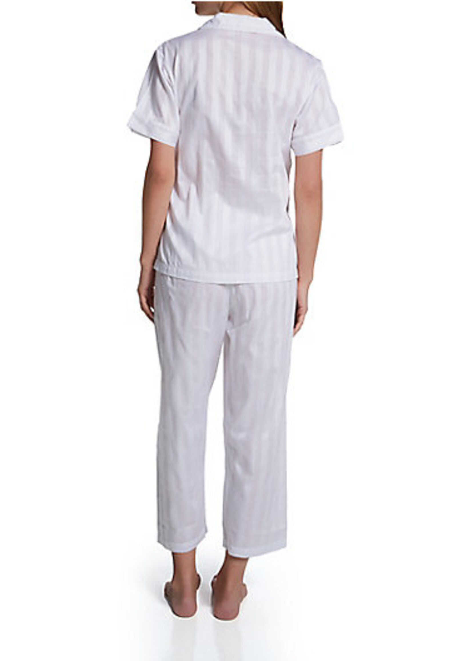 P. Jamas Tina Satin Stripe Short Sleeve Cropped Pant Pajama Set