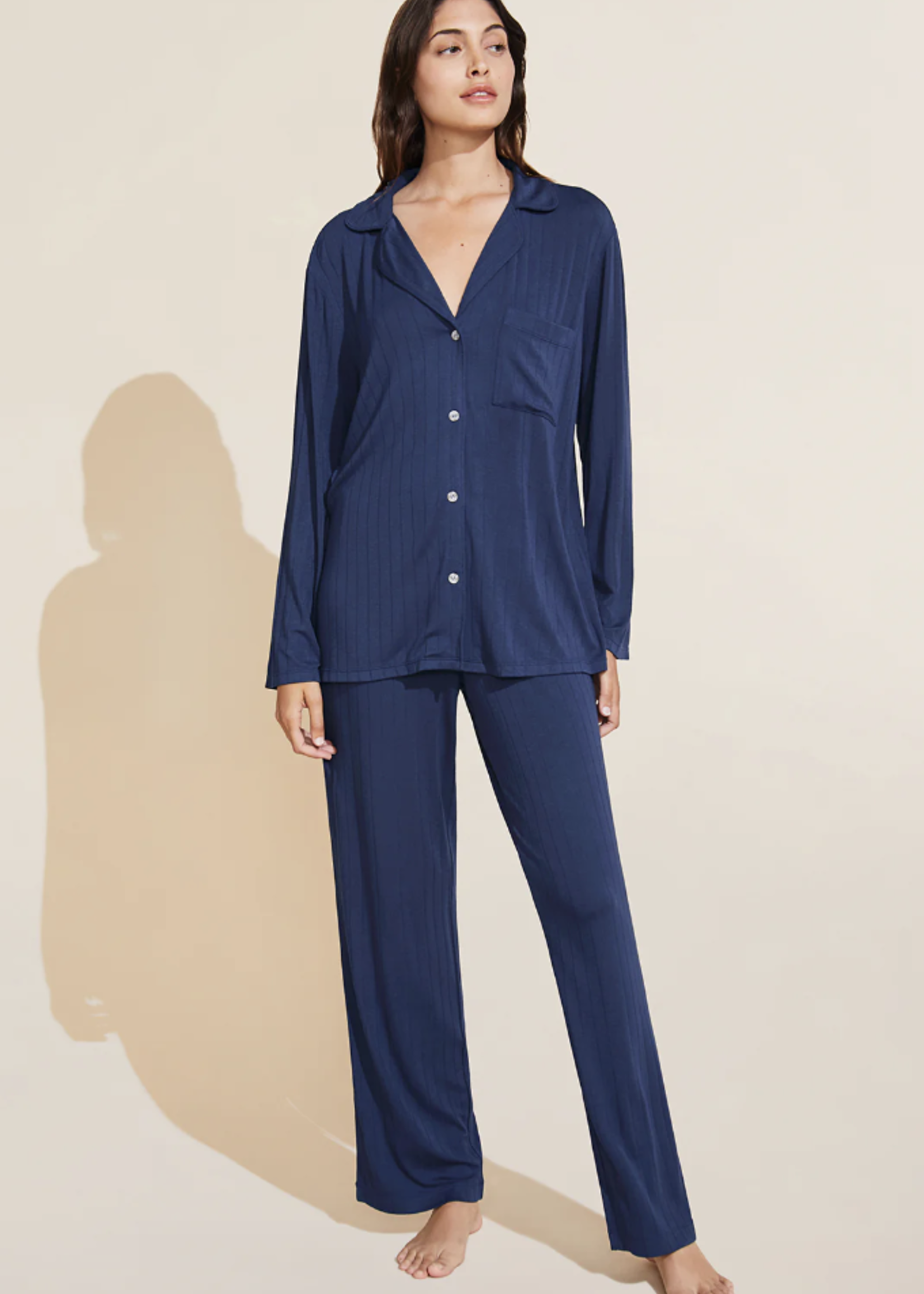 Eberjey Gisele Rib Long Sleeve and Long Pant PJ Set