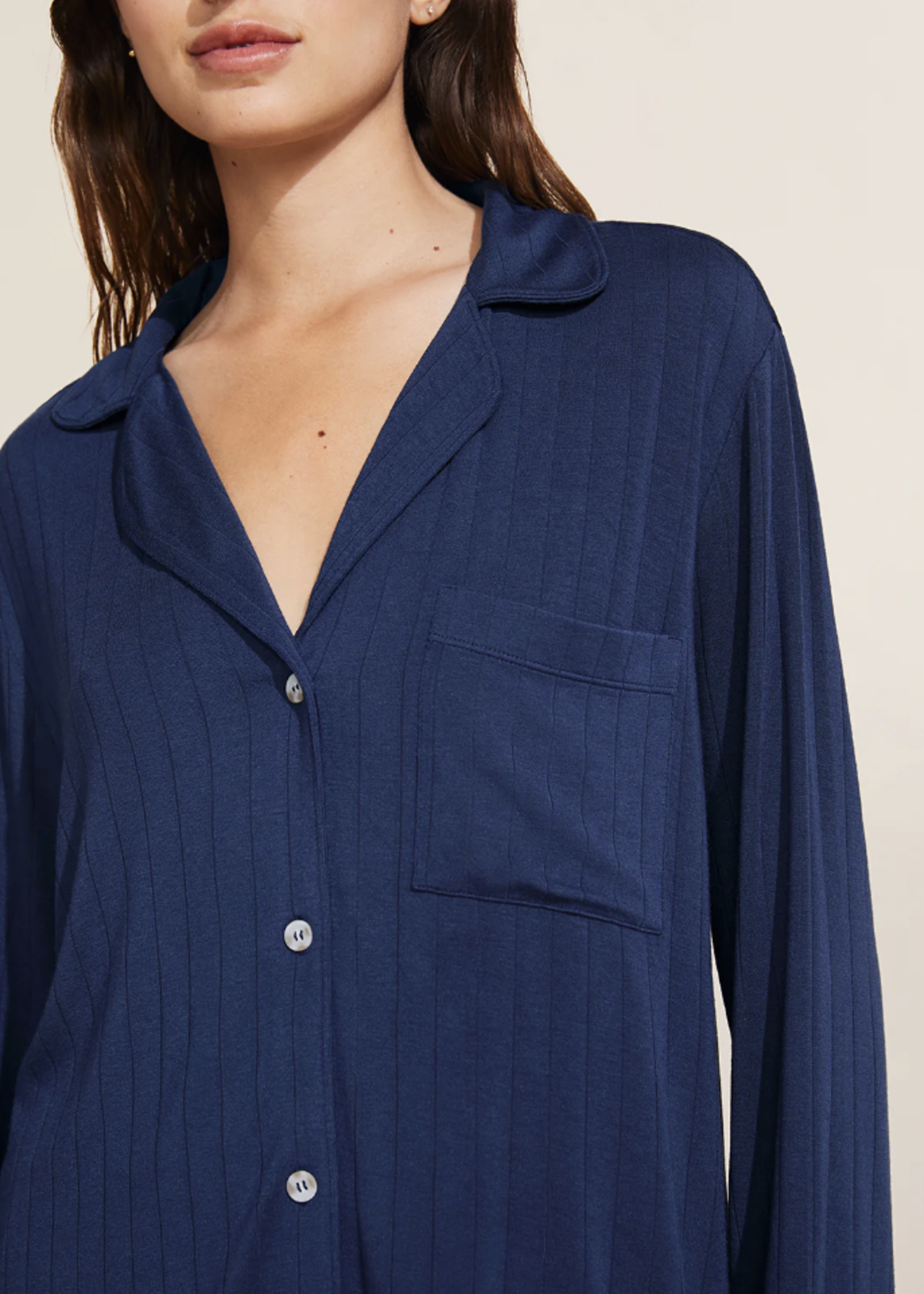 Eberjey Gisele Rib Long Sleeve and Long Pant PJ Set