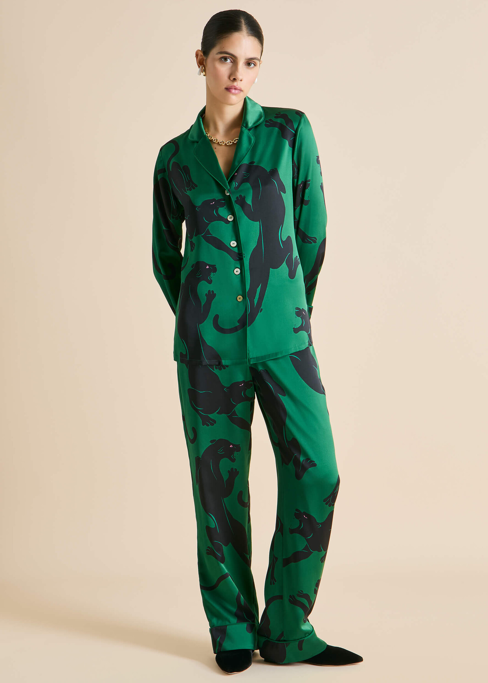 Lila Poiret Green Panther Pajamas