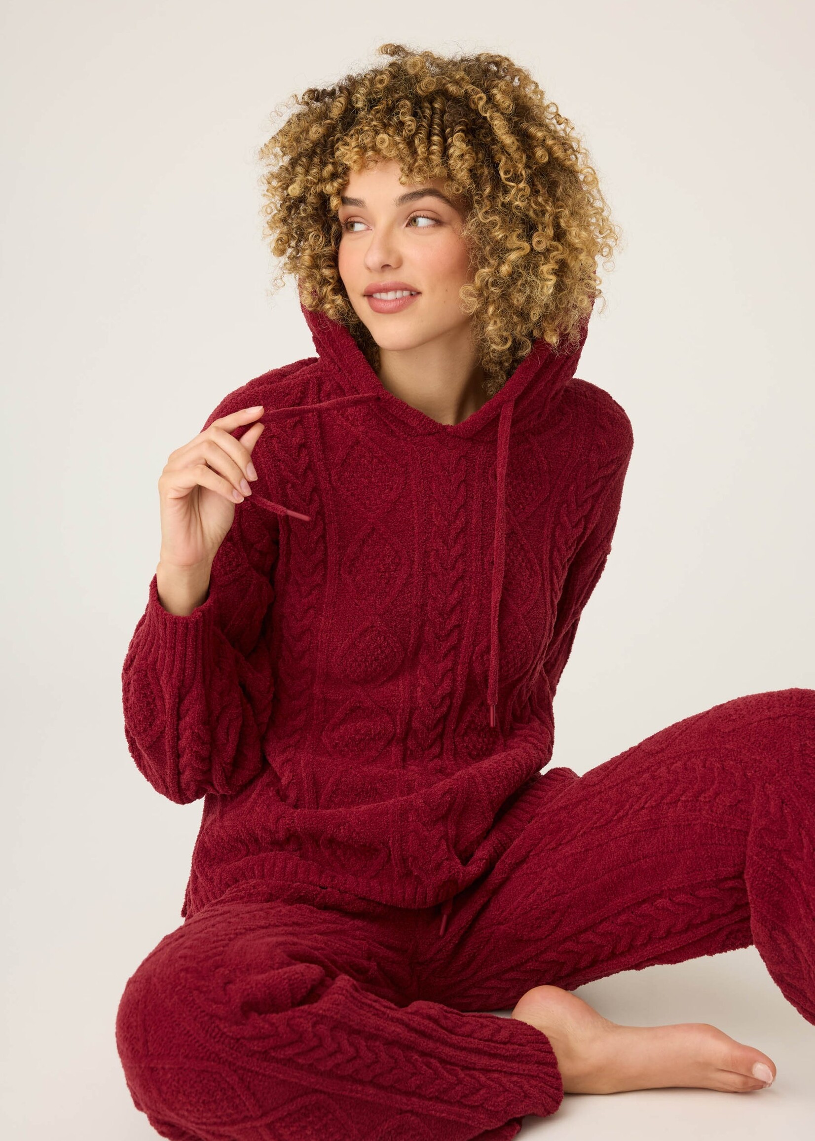 P.J. Salvage Chenille Cable Knit Hoodie & Pant Set