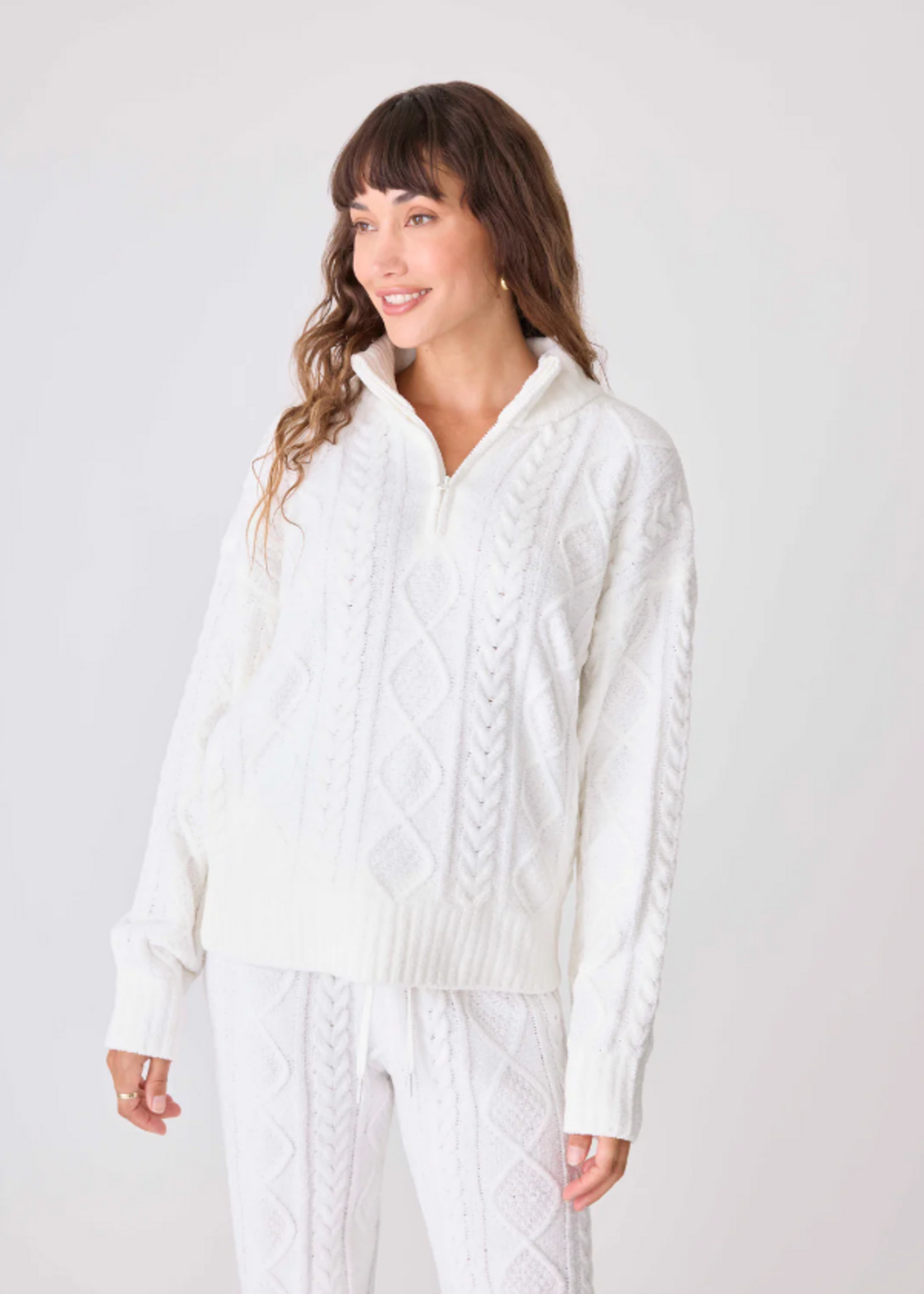 P.J. Salvage Quarter Zip Chenille Cable Knit Top